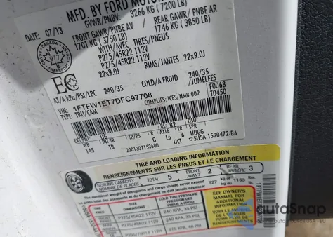 2013 Ford F-150 Limited from USA, damaged, VIN 1FTFW1ET7DFC97708